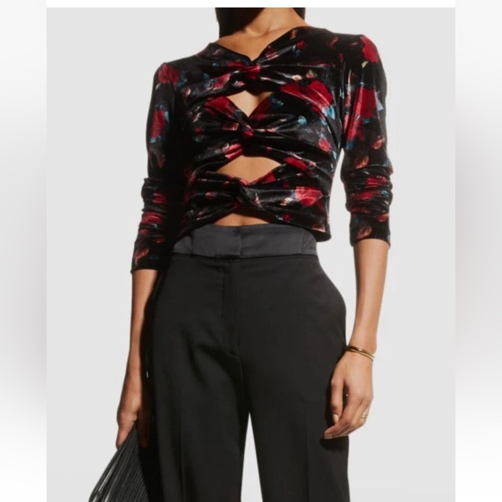 Autumn Adeigbo Rowenna Cutout
Blouse Velvet Floral Long Sleeve cropped